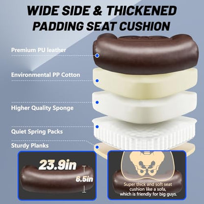 800lbs Big and Tall Office Chair, Executive Chair with Adjustable Headrest, High Back Extra Wide Seat, Heavy Duty PU Leather for Home Office, Comfortable Large Computer Desk Chair - color: Brown