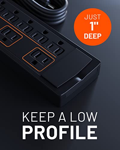 ECHOGEAR ShockBlocker 8 Outlet Surge Protector Power Strip - Slim Design Can Power & Protect Your Entire TV, Office, Or Gaming Setup - Advanced Surge Suppressor with 3420 Joules of Protection