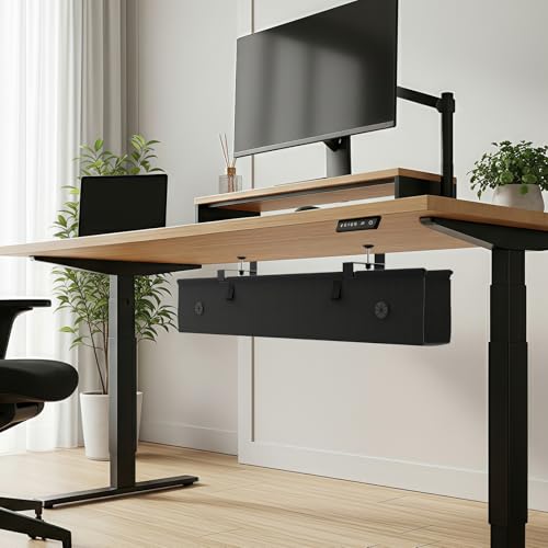 Under Desk Cable Management Tray, 30-inch No-Drill Cord Organizer with Anti-Sag Reinforced Base, Fabric Wire Management Hider for Standing Desk, Office & Gaming Accessories - Black - color: Black, size: 30 inch