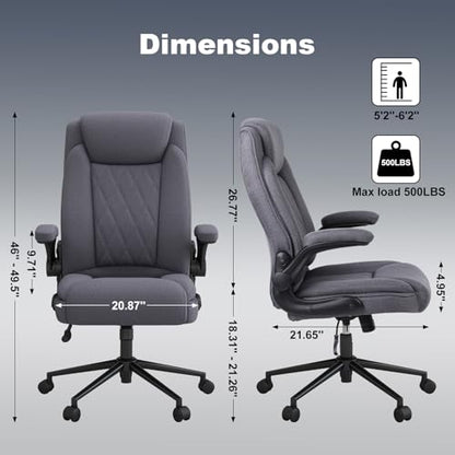 ralex-chair 2 Pack Big and Tall Office Chair -500 lb Heavy Duty Office Chair for Big Man, Fabric High Back Executive Office Desk Chair with 120° Tilt Rock,Computer Desk Chair with flip up arm - Grey - color: Grey, size: set of 2