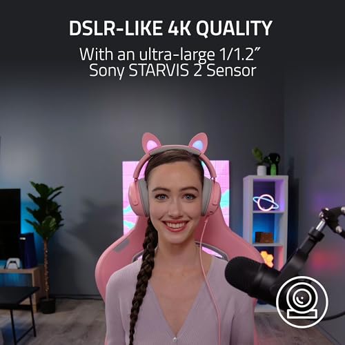 Razer Kiyo Pro Ultra 4K Webcam, Large Sensor, Built-in Mic and Shutter | Auto Light Correction, Pro Grade Content Creation, Streaming, Gaming, Video Calls, Works with PC, OBS, Zoom, Teams