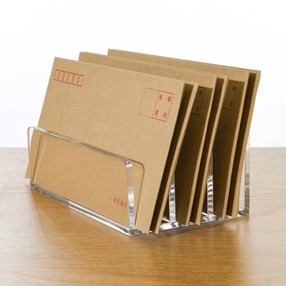 3 Compartments Clear Acrylic Mail Holder – Vertical Letter Sorter & Multifunction Desk Organizer for Bills, Documents, Notebooks – Modern Office/Home Envelope File Rack - size: 3 Compartments