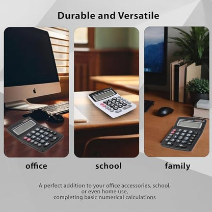 Lily's Home Jumbo 12-Digit Desktop Calculator Set of 2 (White), Solar/Battery Dual Power, Large Tilted LCD Display, Big Button Design, Quiet Operation, for Office, School, Business & Home Use - color: White-2PK