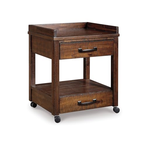 Signature Design by Ashley Rolling Printer Stand with Storage, Rustic Brown