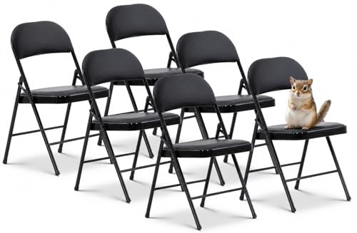 Oline Vinyl Folding Chairs, Padded Vinyl Cushion Chairs with Durable Metal Frame, Indoor Outdoor Stackable Foldable Guest Chairs for Office Wedding Kitchen Dining, 300lb Capacity (Black, 6 Pack) - color: Black, size: 6 Pack