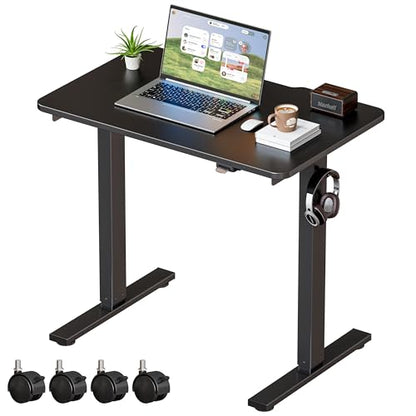 Okin Electric Standing Desk 31.5x19.7 Inches Small Computer Desk-Whole Piece Stand up Desk with Wheels Gaming Rolling Home Office Desks, Black - color: Black+casters, size: 31.5 Inch