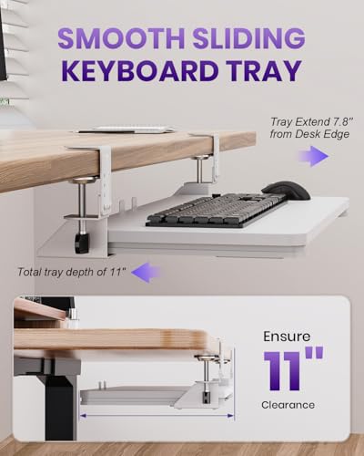 Ergonomic Keyboard Tray Under Desk, 25.6x11.8 Inch Board, White - color: White, size: Large