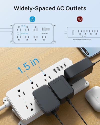 TROND Surge Protector Power Strip with 360° Rotating Plug, 5ft, White - color: White, size: 5ft, style: 7 Outlets - with Rotating Plug