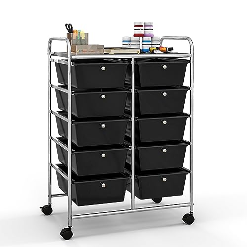 Giantex 10 Drawers Rolling Cart, Classroom Organizers, Storage Cart with Wheels, for Teacher Office Home School Supplies Tool Craft Art Paper, Black - color: Black, size: 10 Drawers Big