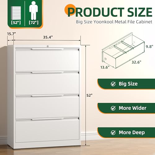 Lateral File Cabinet 4 Drawer, Metal File Cabinet with Lock - color: White, size: 4 Drawer - Lateral