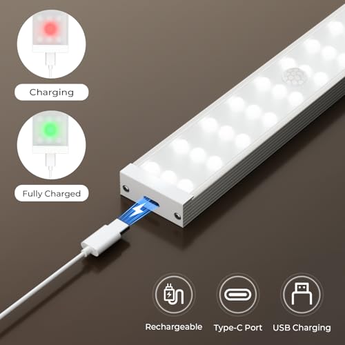 4 Pack Under Cabinet Lights, Rechargeable Motion Sensor Light Indoor Magnetic Closet Lights, Under Counter Lights for Kitchen, Wardrobe, Hallway, Stairs - size: 8.4inch-4Pack