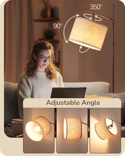EDISHINE 64.7IN Brown Floor Lamp for Living Room with Remote, Standing Lamp | Foot Pedal Switch, 5CCT, Dimmable, Bulb Included, Adjustable Head, Sturdy Base, Modern for Living Room, Bedroom - color: Brown Linen