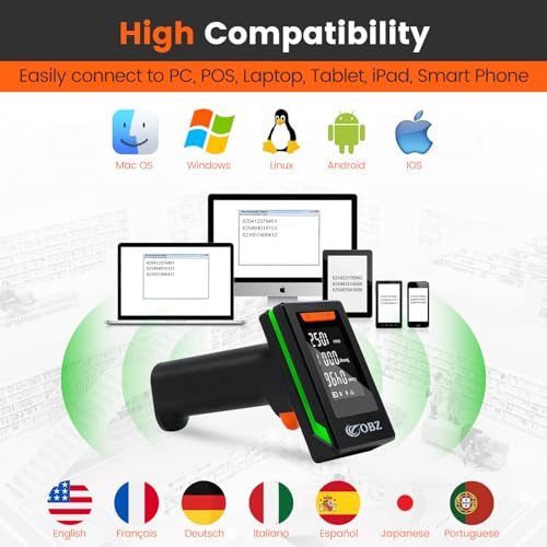 OBZ 2D Bluetooth Barcode Scanner with 2.4" Large LCD Screen,3-in-1 Wireless & Bluetooth & USB,Handheld 1D 2D PDF417 Data Matrix Image Scanner for Inventory,Retail,POS,Warehouse,Windows,Mac,iOS,Android - style: Bluetooth Scanner with Screen