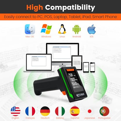 OBZ 2D Bluetooth Barcode Scanner with 2.4" Large LCD Screen,3-in-1 Wireless & Bluetooth & USB,Handheld 1D 2D PDF417 Data Matrix Image Scanner for Inventory,Retail,POS,Warehouse,Windows,Mac,iOS,Android - style: Bluetooth Scanner with Screen