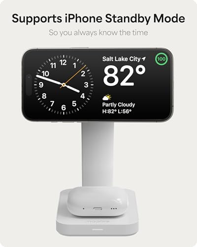Mophie Snap+ 3-in-1 Wireless Charging Stand - MagSafe & Qi2 Certified, Compatible w/iPhone 17/16/15/14/13/12, Apple Watch, AirPods - Multi-Device Magnetic Charging Station, Eco-Friendly Design, White