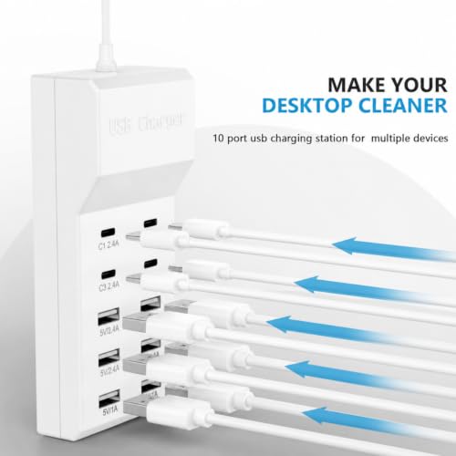 Multiple USB Charging Station for Multiple Devices USB Power Strip - color: White