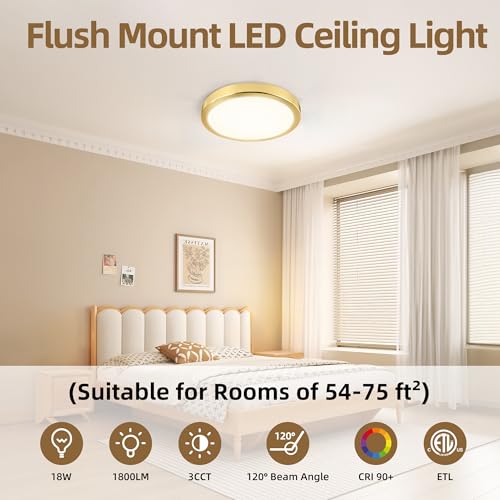 Hlite 9 Inch LED Flush Mount Ceiling Light,1800LM,6 Pack,3CCT | 18W 3000K/4000K/5000K Selectable,Super Slim,Low Profile Round Ceiling Light Fixtures for Kitchen,Bedroom,Hallway,Gold - color: Gold, size: 9 inch-6
