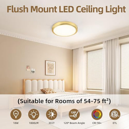 Hlite 9 Inch LED Flush Mount Ceiling Light,1800LM,6 Pack,3CCT | 18W 3000K/4000K/5000K Selectable,Super Slim,Low Profile Round Ceiling Light Fixtures for Kitchen,Bedroom,Hallway,Gold - color: Gold, size: 9 inch-6