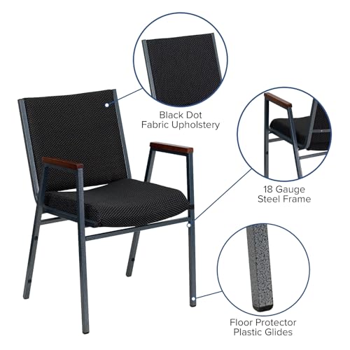 Flash Furniture Hercules Fabric Stack Chair with Arms, Black - color: Black Patterned Fabric, size: Set of 1