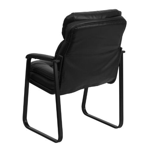 EMMA + OLIVER Black LeatherSoft Side Chair with Lumbar Support and Sled Base - color: Black Leathersoft
