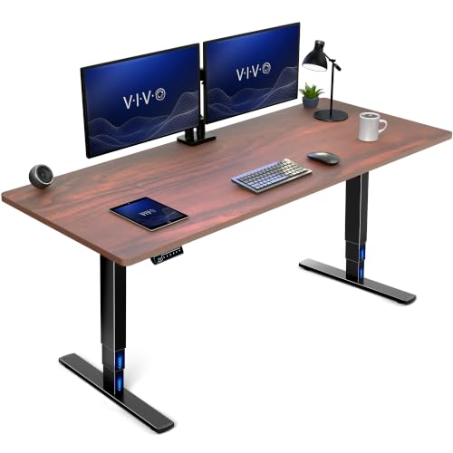 VIVO Dark Walnut 71 x 30 in Standing Desk, DESK-KIT-2E71D - color: Dark Walnut Top / Black Frame, size: 71 x 30 inch