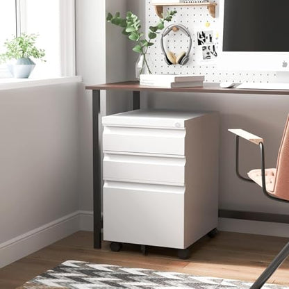 Guizeeopo 3 Drawer File Cabinet with Lock, File Cabinets for Home Office,Under Desk Cabinet, Locking File Cabinet for A4/Letter/Legal, Fully Assembled Expect Casters, Matte White - color: 01-a White