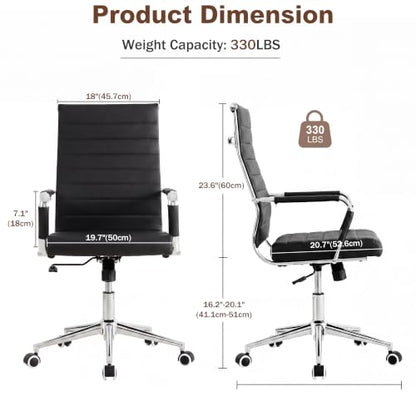 Okeysen Black Conference Room Chairs, Modern Ergonomic PU Leather Office Desk Chair Ribbed for Office, High Back Executive Swivel Rolling Task Chair for Home - color: Black-ribbed