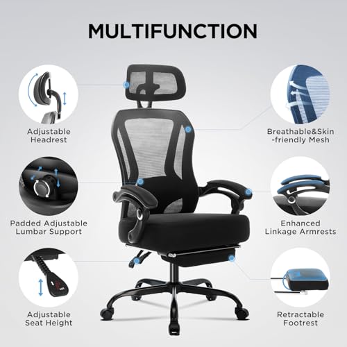 Ergonomic Office Chair with Footrest,Ultra Thick Desk Chair,Black - color: Black