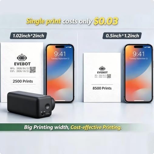 EVEBOT Handheld Inkjet Printer for Any Surface 1.02 Inch Nozzle Portable Bluetooth Wireless Smart Label Printer for QR Code Barcode Production Date Time Logo Batch Number - Black 1PCS