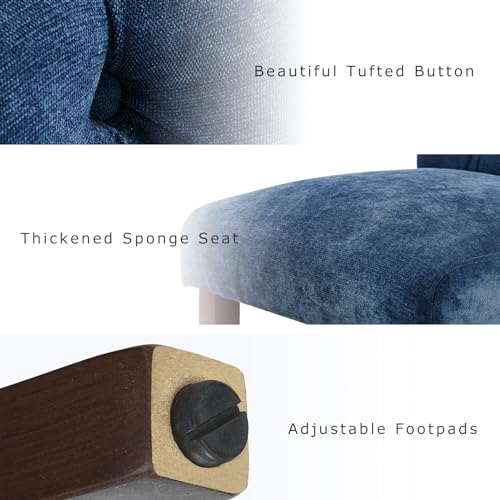 COLAMY Button Tufted Dining Chairs Set of 2, Parsons Upholstered Fabric Dining Room Chairs Kitchen Chairs with Wood Legs and Padded Seat, Blue - color: Blue, size: set of 2