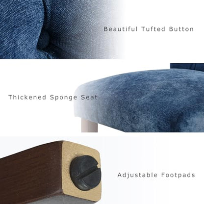 COLAMY Button Tufted Dining Chairs Set of 2, Parsons Upholstered Fabric Dining Room Chairs Kitchen Chairs with Wood Legs and Padded Seat, Blue - color: Blue, size: set of 2