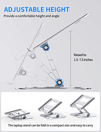 AOEVI Adjustable Computer Stand with 360 Rotating Base, Ergonimic Foldable Laptop Riser for Desk Compatible with MacBook Pro/Air Notebook up to 16 Inches, Silver - color: B-Silver