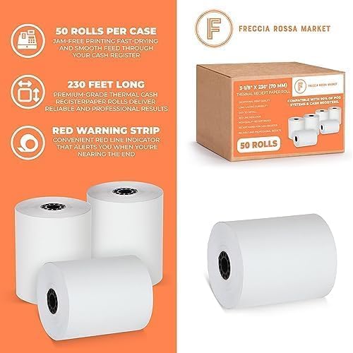 Thermal Credit Card Paper Rolls Printer Paper Receipts 3 1/8" 230' for Popular Credit Card Machines POS and Cash Registers BPA Free 50 Rolls - size: 3-1/8" x 230'