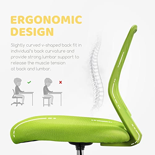 Yaheetech Small Desk Chair, Armless Adjustable Swivel Seat, Green | Padded mesh seat and ventilated resin back, compact armless frame rolls and adjusts for study and small desks, holds 300 lb. - color: Green