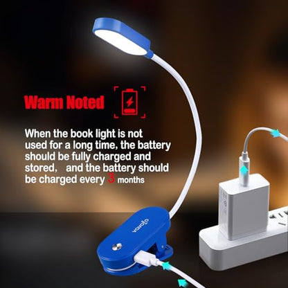 VAVOFO Rechargeable Book Light, 14 LEDs Eye Care Clip On Amber Reading Light for Bookworms Reading in Bed with 9 Colors 9 Brightness (Blue) - color: Blue