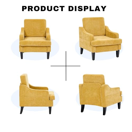 Set of 2 Accent Chair for Living Room,Mid-Century Arm Chair Chenille Fabric Living Room Chairs,Upholstered Reading Chair for Bedroom,Single Sofa Chair with Wood Legs for Apartment (Yellow) - color: Yellow