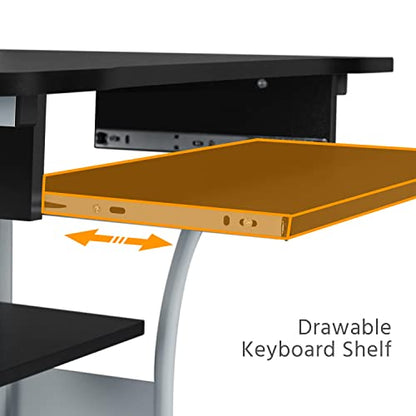 Yaheetech Small Rolling Computer Desk with Hutch and Storage Shelves, Black - color: Black