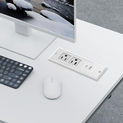 Furniture Recessed Power Strip, Recessed Desk Outlet with USB-A USB-C, in Conference Desk Recessed Power Outlets Socket, Desktop Power Grommet with 1.5M/4.92FT Power Cord - color: White