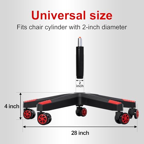 28" Heavy Duty Nylon Gaming Office Chair Base Replacement Part with Wheels | Computer Chair Base Legs with 5 Casters - color: Red