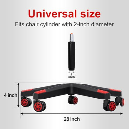 28" Heavy Duty Nylon Gaming Office Chair Base Replacement Part with Wheels | Computer Chair Base Legs with 5 Casters - color: Red