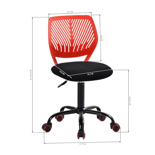 Homy Casa Adjustable Swivel Dining Chair with Wheels, Padded Seat, Red | Adjustable height, 360° swivel and smooth-rolling casters with a padded seat for flexible dining, kitchen and work seating. - color: Red