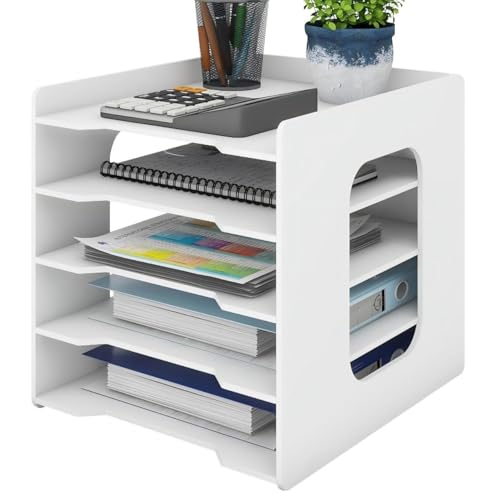 Natwind 5-Tier Office File Organizer For Desk,Paper Sorter,White | Desktop Storage For Office Supplies,Document Storage Rack,Letter Tray For Home,Office,Classroom Document Holder - size: 5-Tier