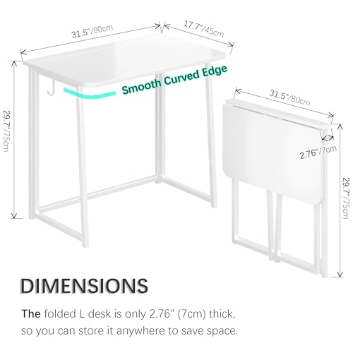 4NM 31.5" Small Folding Desk, Foldable Computer Home Office Desk, Study Writing Table for Small Space Saving Bedroom, Easy Assembly - All White - color: All White, size: 31.5"W x 17.7"D