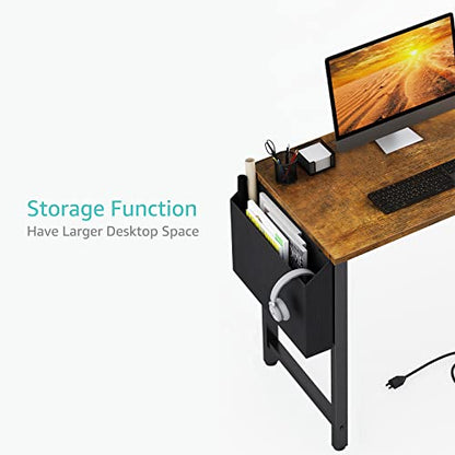 Lufeiya 40 inch Computer Desk with Power Outlet, 39 inch Teen Study Table Home Office Work Writing Desk with Charging Station Outlets Built in, Rustic Brown - color: Rustic Brown, size: 39.4"