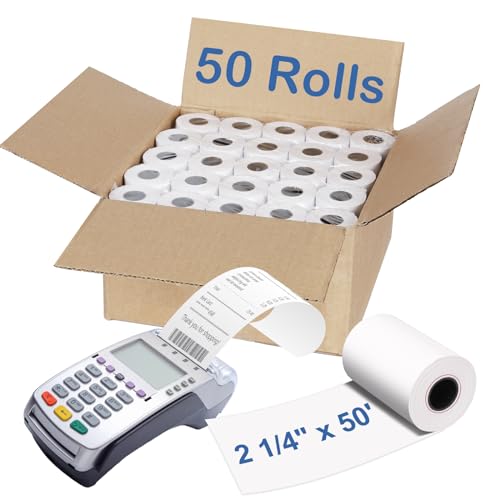 2 1/4" x 50' Thermal Paper Rolls (50 Rolls), BPA Free Receipt Paper, 58mm Fits Mini POS Thermal Printer, Square Terminal Paper for Small Businesses - size: 2 1/4" x 50 50 Roll