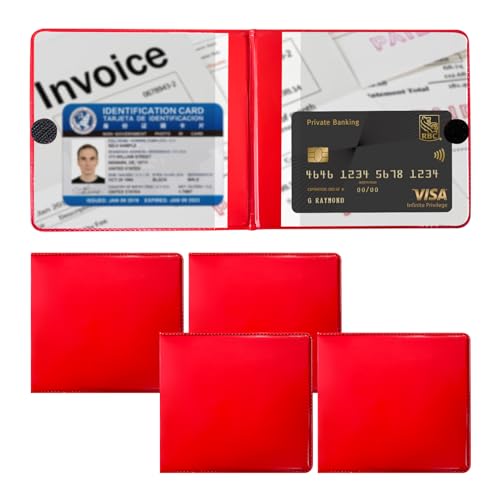 Ziciner 4PCS Car Registration and Insurance Holder, 5.2"× 4.7" Premium Auto Glove Box Organizer with Closure, Essential Vehicle Document Holder for Card, Driver License (Red) - color: Red, size: 4 PCS