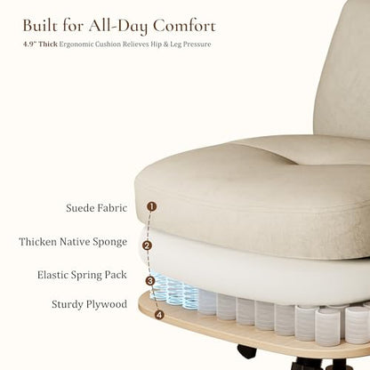 EUREKA ERGONOMIC Becky Suede Mid-Century Office Chair, Off-White - color: Off-white, size: Mid-Back