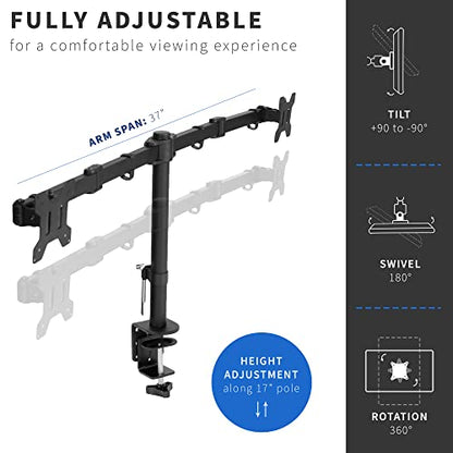 VIVO Full Motion Dual Monitor Desk Mount Clamp Stand VESA, Double Center Arm Joint, Holds 2 Screens up to 34 inches, STAND-V102D
