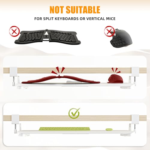 Under Desk Keyboard Tray, Pull-Out Drawer&Holder with C-Clamp 25.6"x11.8" - color: White