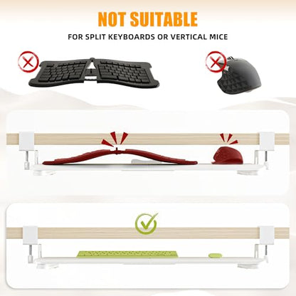 Under Desk Keyboard Tray, Pull-Out Drawer&Holder with C-Clamp 25.6"x11.8" - color: White
